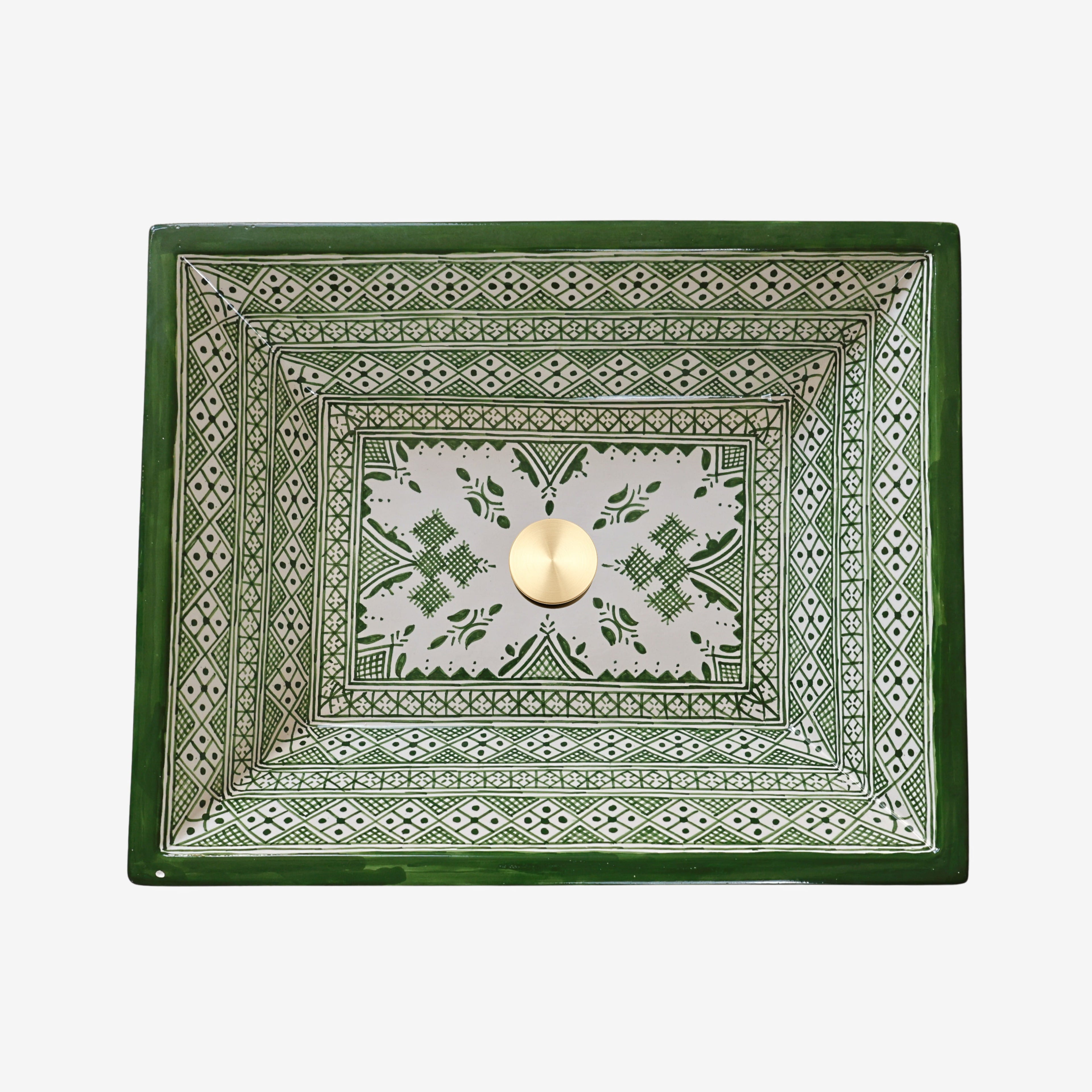 Lavabo artisanal vert  en zellige fassi, décoration authentique pour riad ou maison d'hôtes Marrakech.