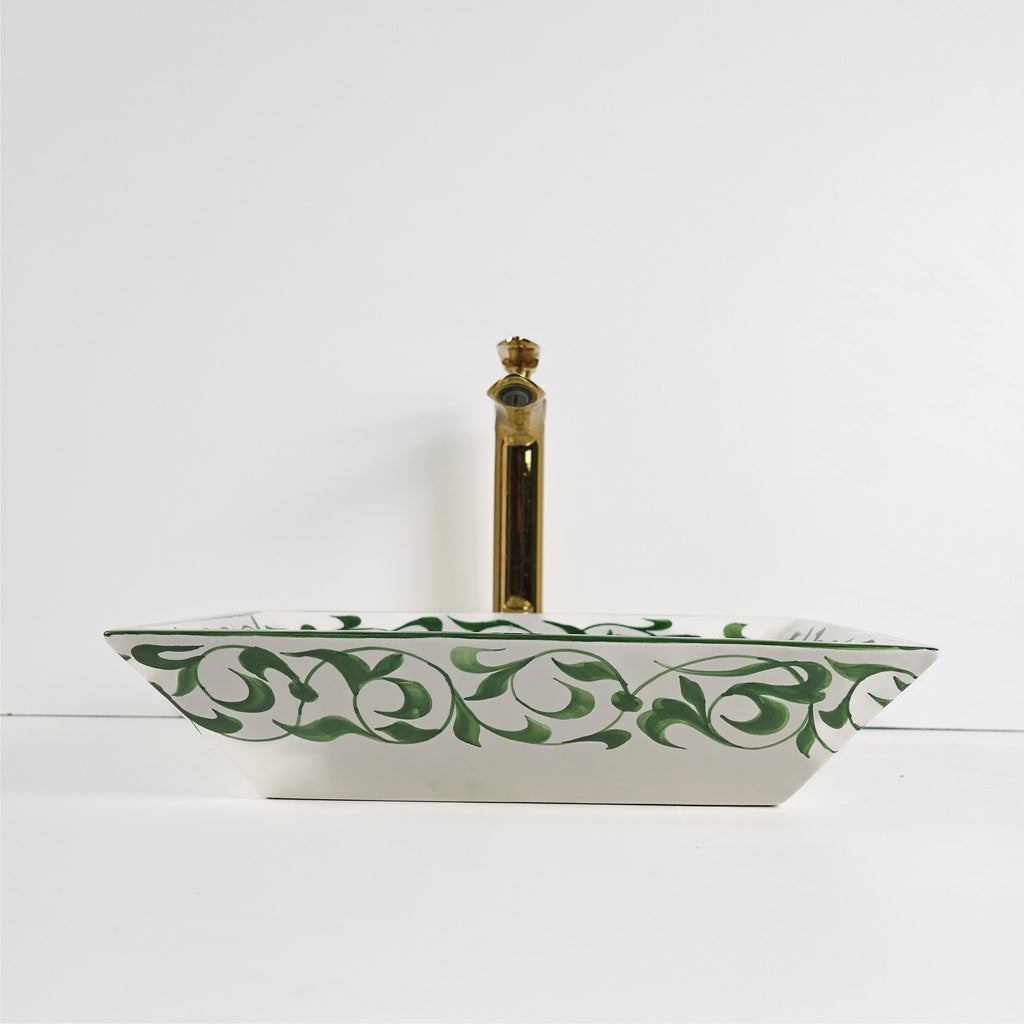 Vasque à poser vert en céramique brillante, design luxueux pour salle de bain moderne Casablanca.