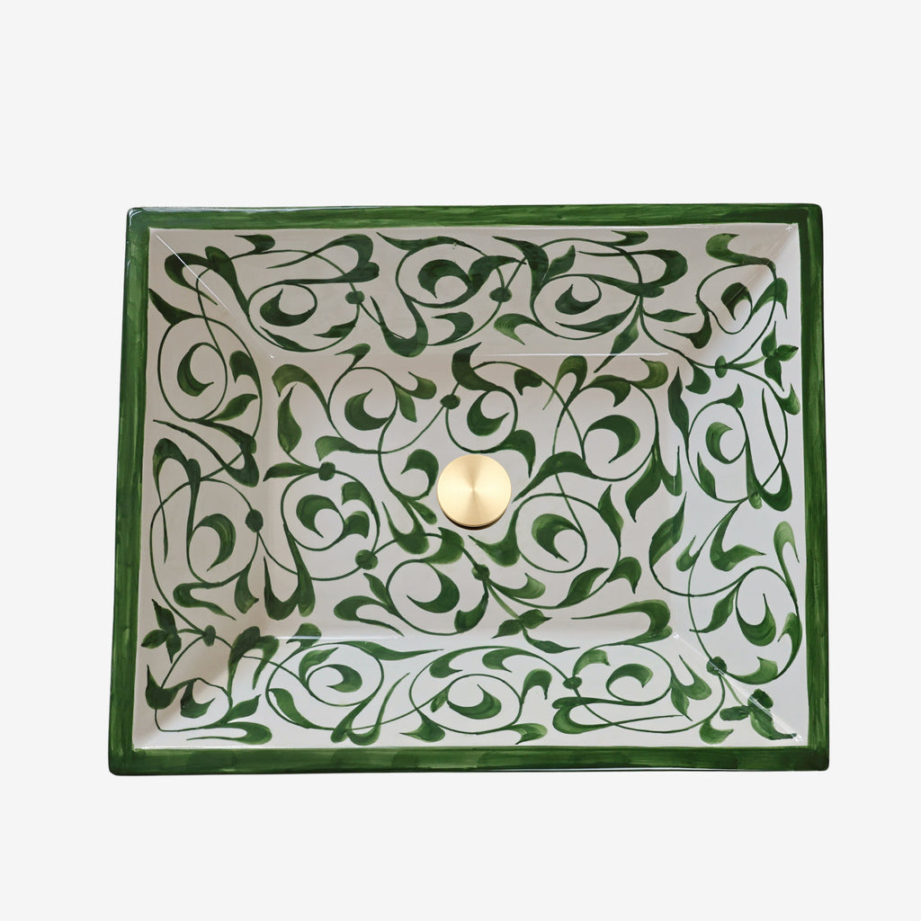 Vasque à poser vert en céramique brillante, design luxueux pour salle de bain moderne Casablanca.