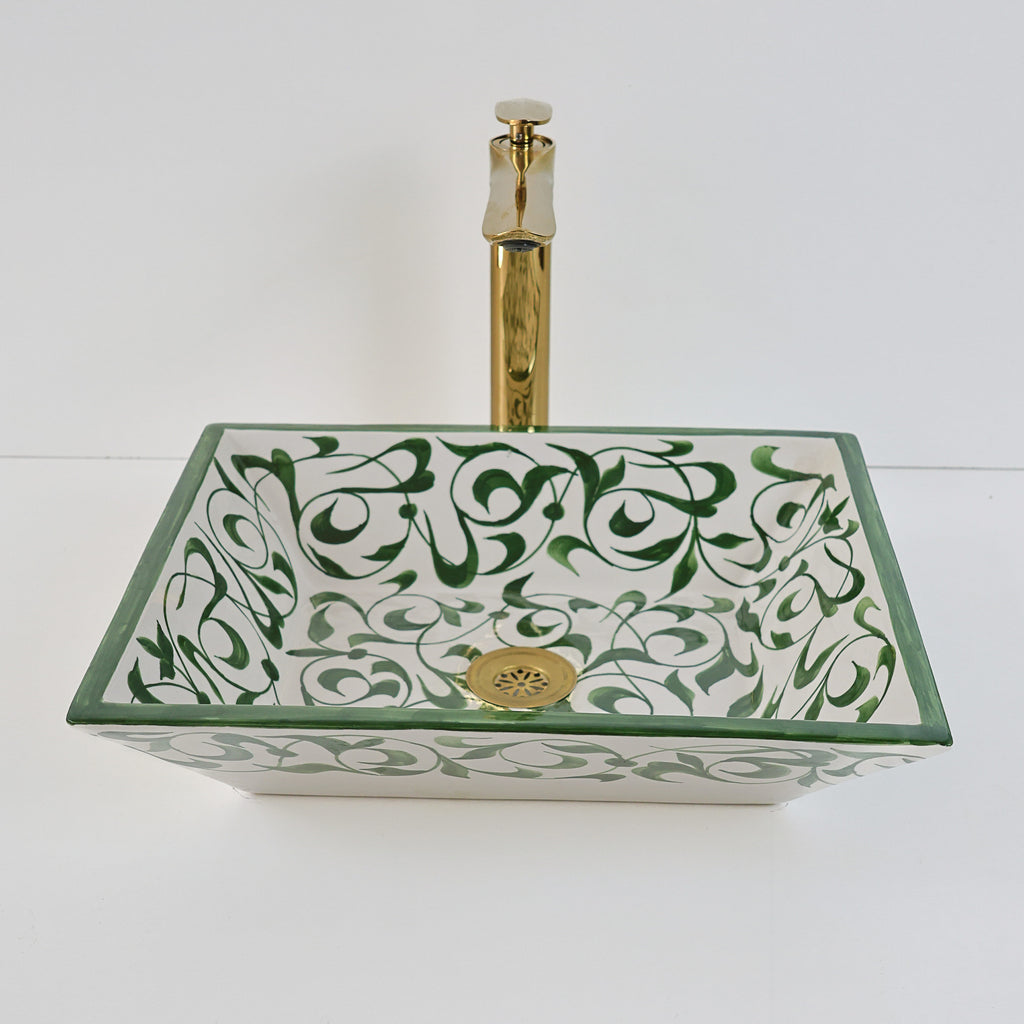Vasque à poser vert en céramique brillante, design luxueux pour salle de bain moderne Casablanca.