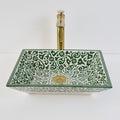Vasque en Vert et blanc motif de Fleurs, lavabo authentique pour Riad.