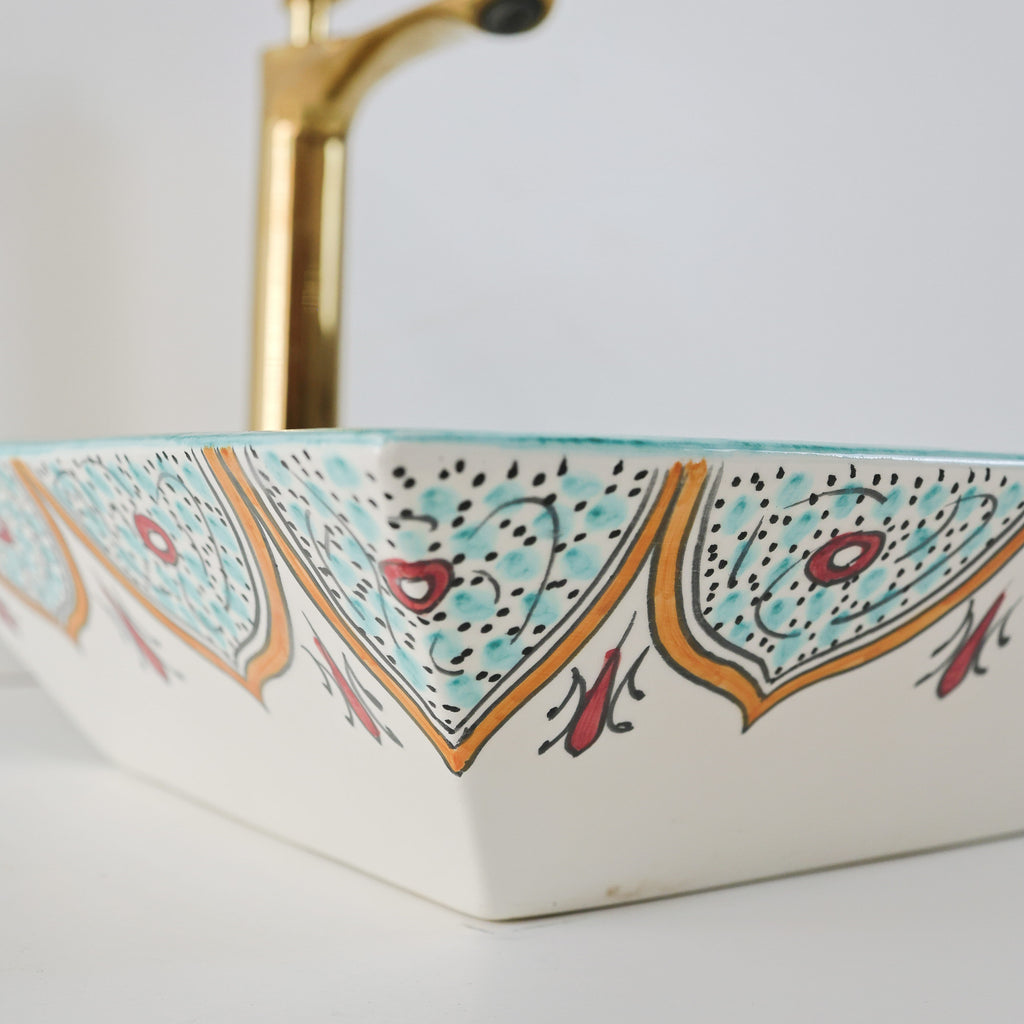 Lavabo vasque à poser ronde en céramique blanche brillante, design moderne Maroc
