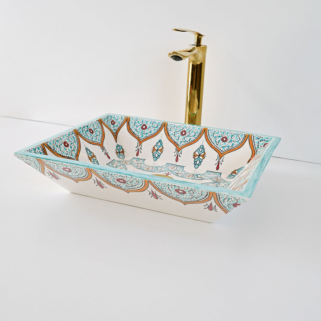 Lavabo vasque à poser ronde en céramique blanche brillante, design moderne Maroc
