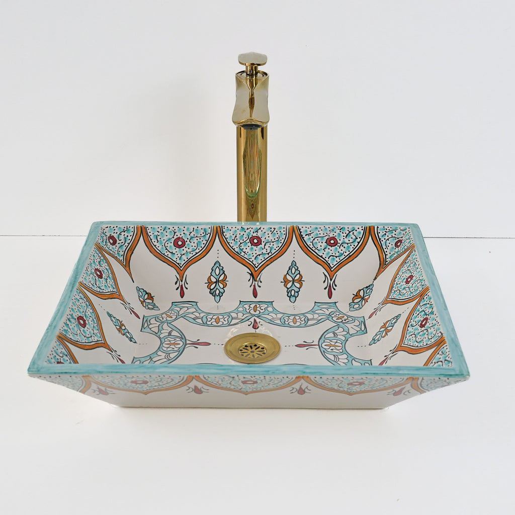 Lavabo vasque à poser ronde en céramique blanche brillante, design moderne Maroc