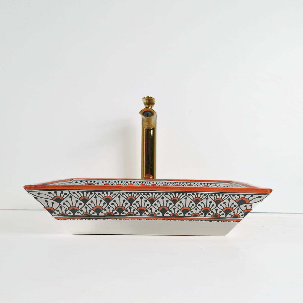 Lavabo sur pied rétro vintage blanc, salle de bain classique chic Tanger.